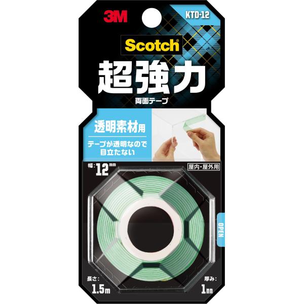 3M 両面テープ 超強力 透明 素材用 幅12mm 長さ1.5ｍ スコッチ KTD-12 小巻