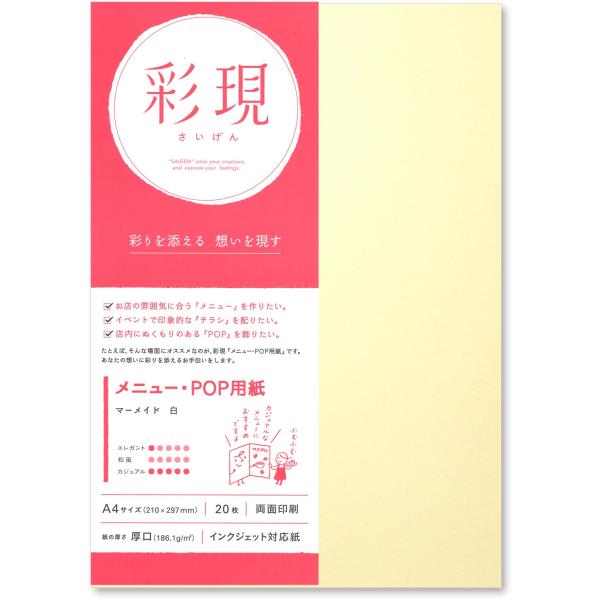 PCM竹尾 プリンタ用紙 彩現 メニュー・POP用 A4 マーメイド 白 1742124