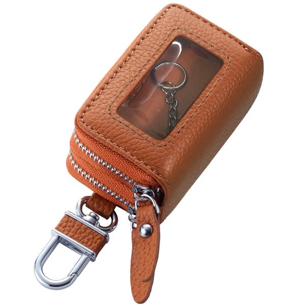 【AWESOME/オーサム】 スマートキーケース クリア窓付きダブルファスナータイプ ブラウンASK...