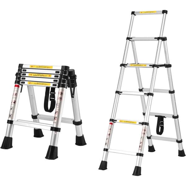 DayPlus 伸縮脚立はしご 最長1.7m 4段+5段 兼用脚立 踏み台 折りたたみ 折り畳み 伸...
