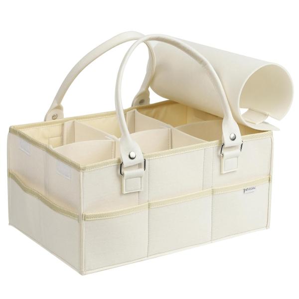 【保育士推薦】 おむつストッカー 蓋付き オムツストッカー オムツ収納 おむつ収納バッグ (アイボリ...