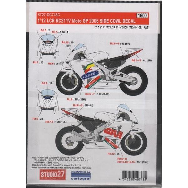 スタジオ27 DC748C 1/12 LCR RC211V Moto GP 2006 サイドカウルデ...