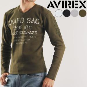 AVIREX アビレックス Vネック ステンシルプリント Ｔシャツ メンズ トップス 長袖 ワッフル デイリー ミリタリー メール便