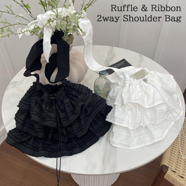 ショルダーバッグ トートバッグ レディース 軽い 軽量 おしゃれ 斜めがけ 肩掛け 巾着 フリル リ...