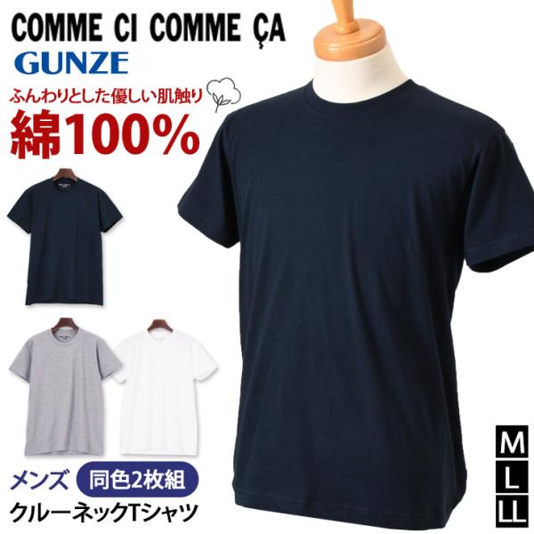 Tシャツ メンズ 2枚組 半袖 綿100％ コットン GUNZE グンゼ コムシコムサ 肌着 薄手 ...