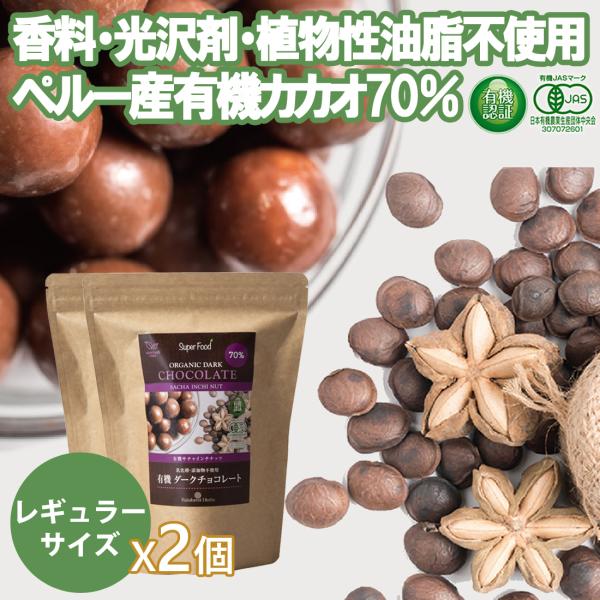 【レギュラーサイズ】有機サチャインチ チョコレート カカオ70% 110g 2袋 グリーンナッツ イ...