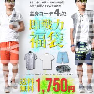 全品送料無料 福袋 pt10倍 4アイテム コーディネート シャツ Tシャツ ショーツ メンズ トップス ボトムス 靴下 即戦力 #F18s1 M便｜raisenseshop