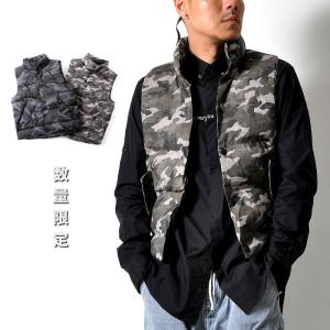 全品送料無料 迷彩柄 ダウンベスト メンズ カモフラ柄 ビンテージ加工