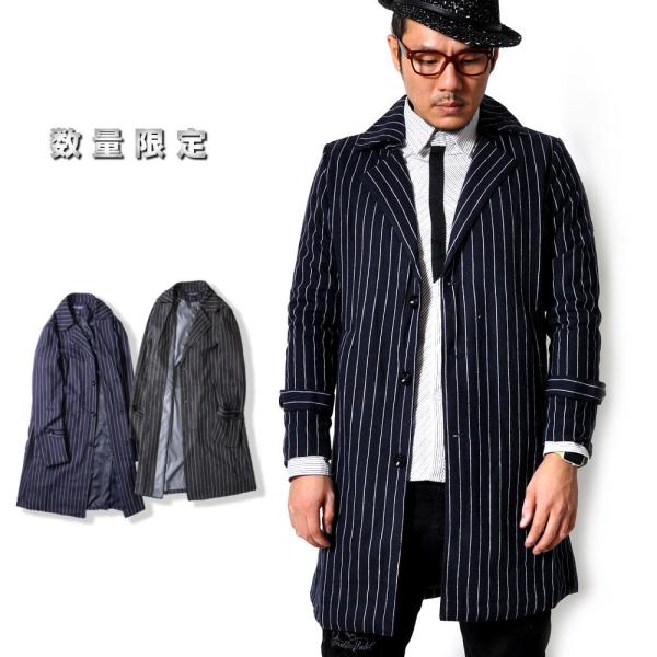 全品送料無料 tsb 【ラスト1】 ストライプ チェスターコート メンズ レディース トップス アウ...