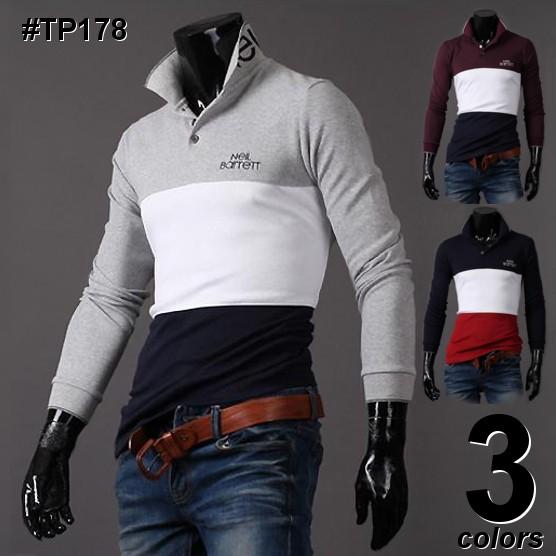 全品送料無料 tsb ポロシャツ トリプルカラー 襟裏ロゴ長袖ポロシャツ 3色 #TP178 M便