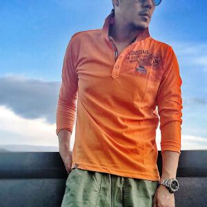 全品送料無料 長袖ポロシャツ メンズ ビビットカラー 速乾 ロゴ 刺繍 襟付き 橙色 ゴルフウエア TP42 M便｜raisenseshop