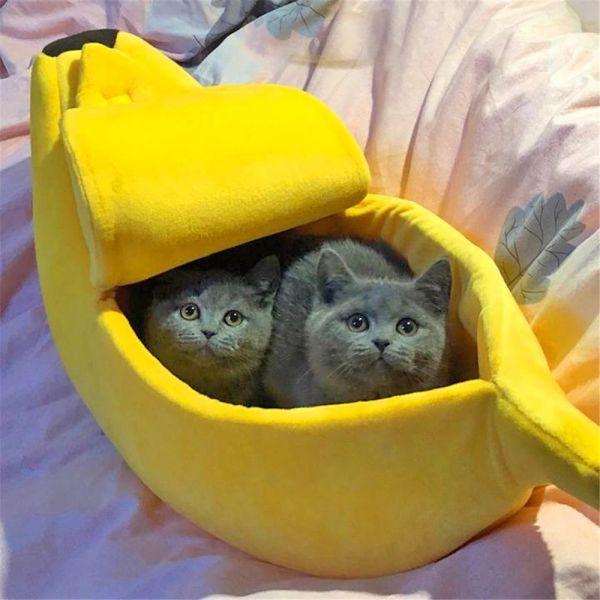 ペット用品 ペット 猫 犬 ベッド バナナ型 かわいい 暖かい ふわふわ 犬猫 ベッドハウス バスケ...