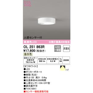 (送料無料) オーデリック OL251863R 小型シーリングライト LED一体型 温白色 非調光 人感センサー付 ODELIC