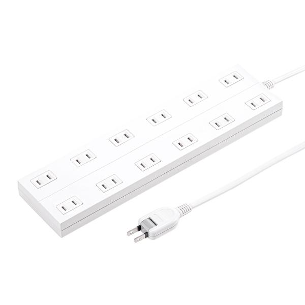 サンワサプライ TAP-2312-2W 電源タップ 2P 12個口 ACアダプタ対応 マグネット付 ...