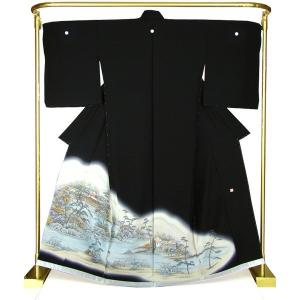 [留袖]黒留袖 美品 正絹 縮緬 比翼 友禅染め 金彩 飛翔鶴 結婚式 袷 着物 黒留袖 和田光正 正絹 金彩友禅 to-348 乱菊 糸菊 結婚式 : 京都