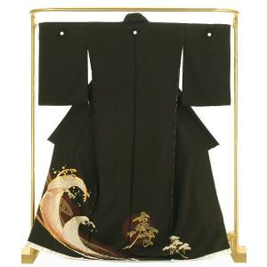 〈着物単品〉黒留袖　着物　正絹　結婚式　第一礼装　スモールサイズ　扇　落款　J2 正絹 友禅黒留袖 琳派桧扇文 結婚式 卒業式 フォーマル 和装 着物