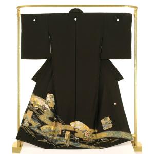 正絹 金彩友禅黒留袖 おしどり柳橋文 結婚式 卒業式 フォーマル 和装