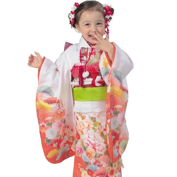 R・K 3歳きもの(三つ身)セット 牡丹 菊 松 梅 白 対応身長95cm 七五三 3歳 7歳 こど...