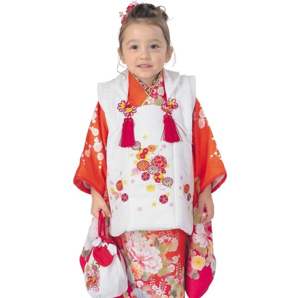 R・K 3歳 女児 被布セット 菊 松 梅 朱色 対応身長95cm 七五三 3歳 7歳 こども ki...