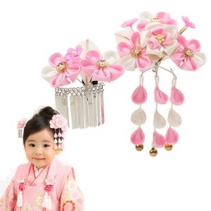 七五三 髪飾り 梅の花にうさぎ 赤 ビラ＆藤下がり付き 3歳 7歳 こども