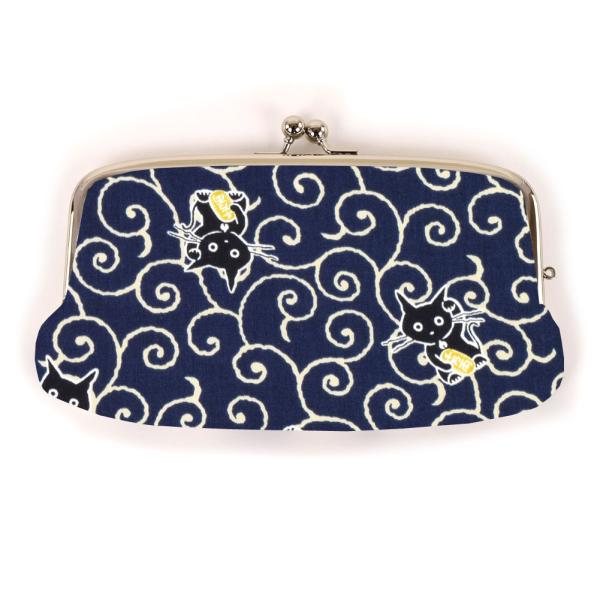 2点までメール便OK がま口 親子 長財布 唐草 猫に小判 紺 プレゼント 敬老の日 母の日 父の日