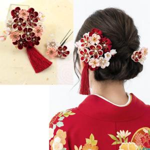 髪飾り 成人式 蒔絵 櫛 かんざしセット「赤色 梅」打掛け 花魁 日本髪