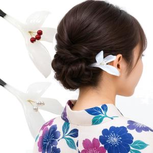 髪飾り 結婚式 成人式 振袖 和装 桜ビラ簪 かんざし 白/赤 袴 卒業式