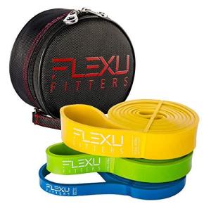 FlexU Fitters; プロフェッショナルプルアップアシスタンスとエクササイズ用抵抗バンド 3点セット Blue 10-35lbs