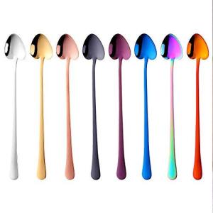 Buyer Star ロングスプーン パフェスプーン 8色8本セット オシャレ 心形 可愛スプーン 18-8ステンレス製 チタン仕上げ 耐久性 長持ち