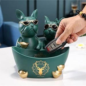 玄関収納 卓上収納 ナイトスタンドオーガナイザー ジュエリー 鍵 腕時計 サングラス 多機能収納 ブルドッグ保持の貯蔵トレイ カップル犬のキャンディー