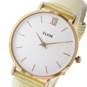 クルース CLUSE ミニュイ レザーベルト 33mm イエローストライプ レディース 腕時計 CL30032 ホワイト｜rakuport