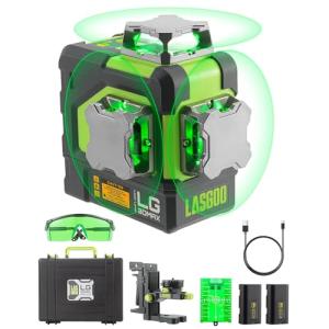 LasGoo LG-3DMAX 3x360° グリーンレーザーレベル、3D 自動水平調整クロスラインレーザー、2つの充電式リチウムバッテリー、微調整ブラケットアダプ