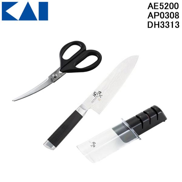 (送料無料)貝印 AE-5200・AP-0308・DH-3313 関孫六 ダマスカス 三徳包丁 16...