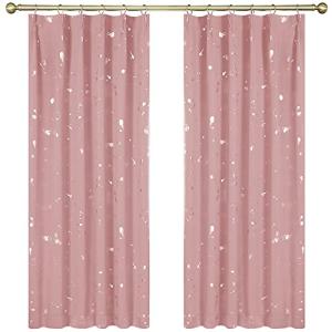 Deconovo 遮光カーテン 幅100cm丈178cm 2枚組 ピンク シルバー箔プリント 点柄 ドレープカーテン 断熱 遮熱 節電対策 昼夜目隠し