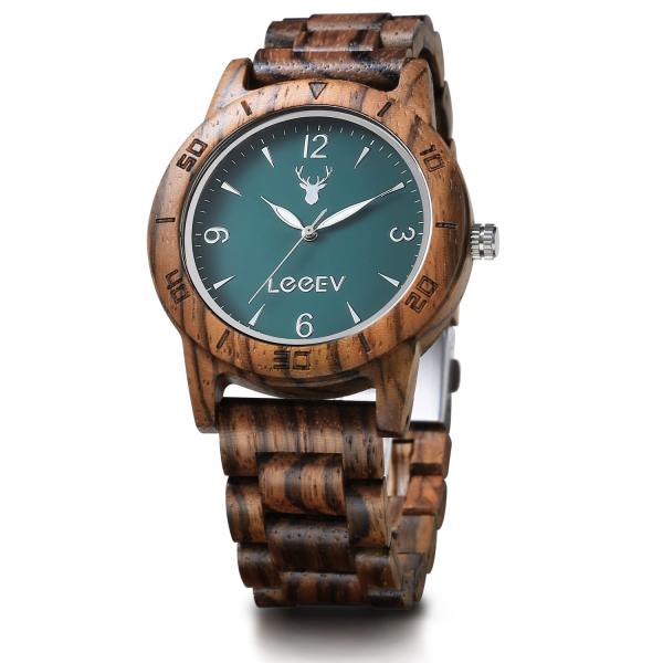 lEeeV ev2075?Mens Wood Watch for Men手作りZebraサンダル木製...