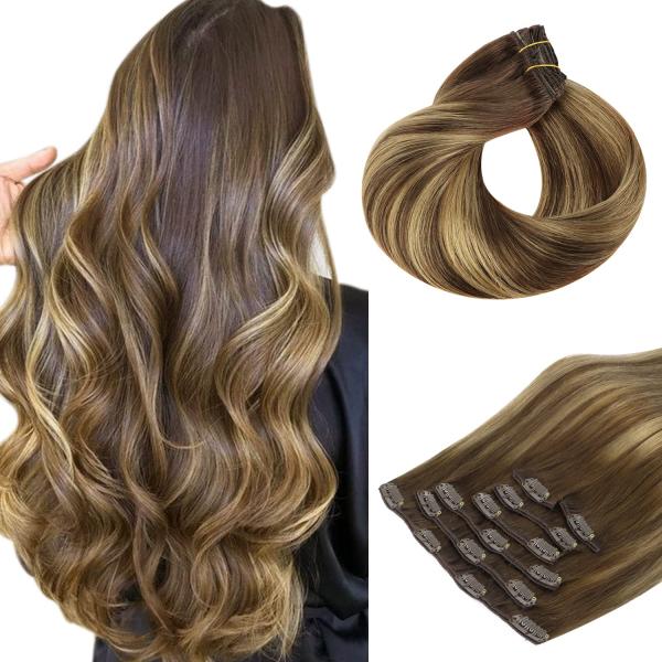 HOTBANANA Human Hair Clip in Hair Extensions, Bala...