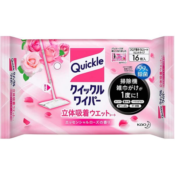 花王 クイックルワイパー 立体吸着ウエットシート エッセンシャルローズの香り 16枚入