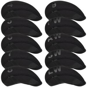ゴルフアイアンカバー 10枚セット (4-9,PW,AW,SW,LW) クラブヘッドカバー ネオプレン製 メンズ 伸縮性ある ブラック