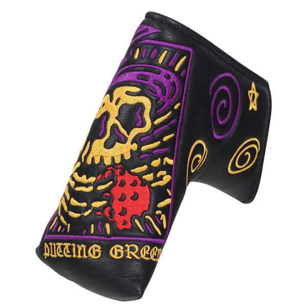 Craftsman ゴルフクラブヘッドカバーパター用 ドクロキング柄 黒い合成皮革 マグネット付き ...