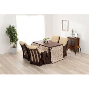 ダイニングこたつテーブル 椅子掛け布団付き6点セット 高さ調節 600Wハロゲン薄型温風ヒーター コタツ 炬燵 机 回転チェア4脚