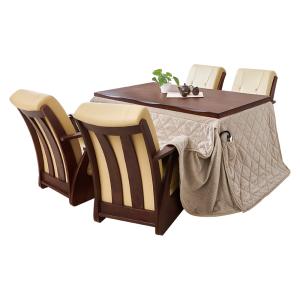 ダイニングこたつテーブル 椅子掛け布団付き6点セット 高さ調節 600Wハロゲン薄型温風ヒーター コタツ 炬燵 机 回転チェア4脚