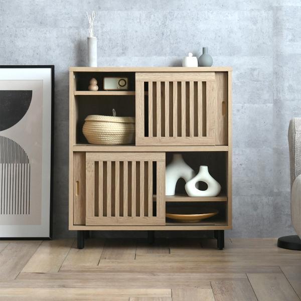 棚 キャビネット ラック おしゃれ 格子 ジャパンディ カップボード 木目 扉付き キッチン収納 食...