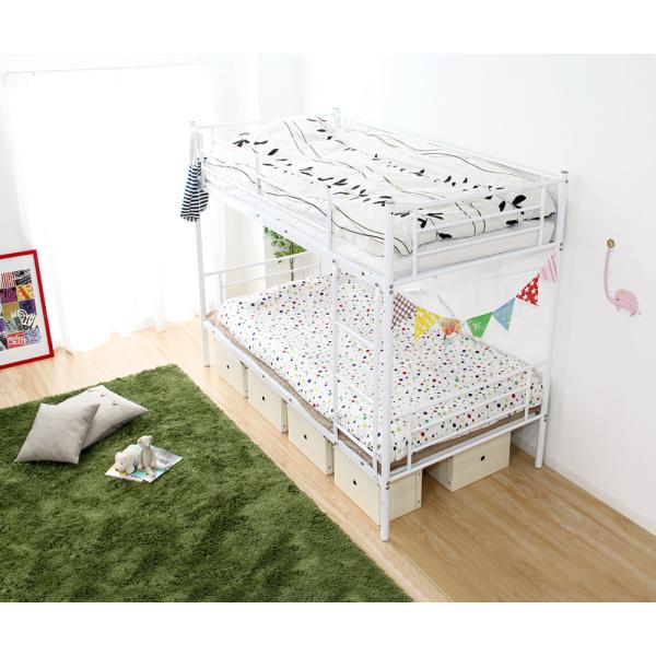 2段ベッド おしゃれ 棚 コンセント 階段 耐震 頑丈 シンプル コンパクト シングルベッドで使用可...
