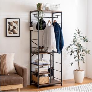 アジアン家具 籐 ラタンハンガーラック 上棚付ワイドラック 巾120cm