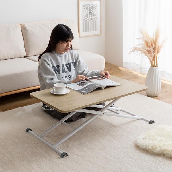 テーブル 折りたたみ 昇降 おしゃれ 北欧モダン 机 デスク リフトアップ 高さ調整 折り畳み キャ...