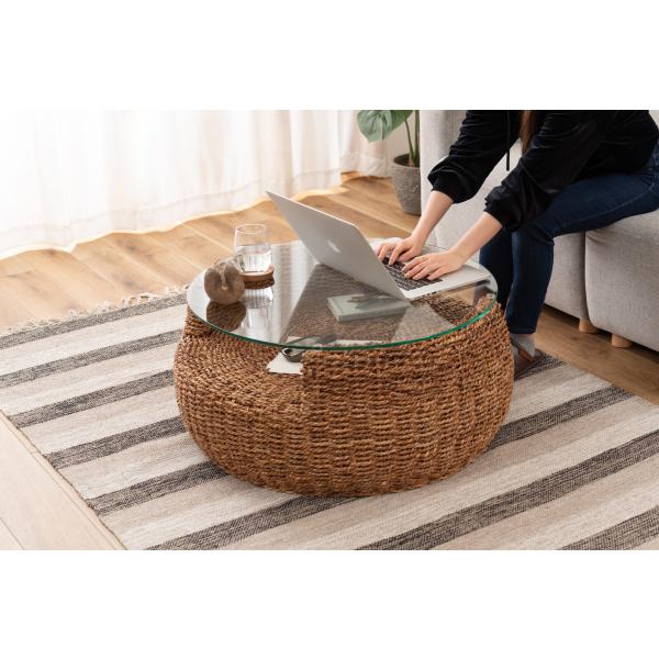 ローテーブル おしゃれ 丸 アジアンリゾート 棚 ラック シンプル アバカ ナチュラルモダン 木目 ...