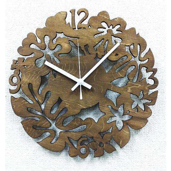 壁掛け時計 おしゃれ アジアン 南国リゾート アート ハワイアン 木製 自然 ナチュラル 花 アンテ...
