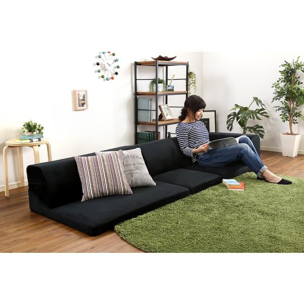 ローソファー 3人掛け 日本製 フロアマット おしゃれ 北欧モダン ベッド 起毛ファブリック 三人掛...