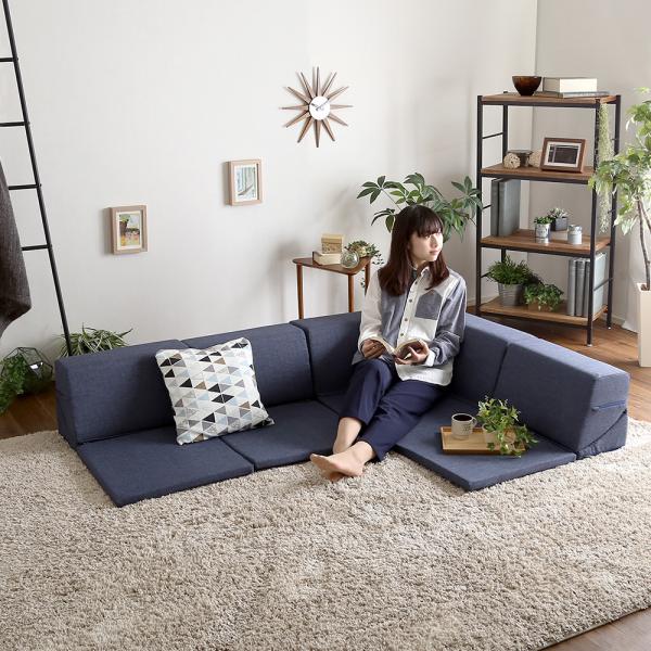 ローソファー 3人掛け リクライニング フロアマット おしゃれ ナチュラルモダン ファブリックシート...