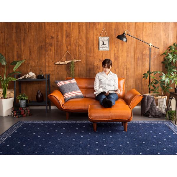 ローソファー 2人掛け リクライニング ヴィンテージ 北欧モダン レトロ ポケットコイル ひじ掛け ...